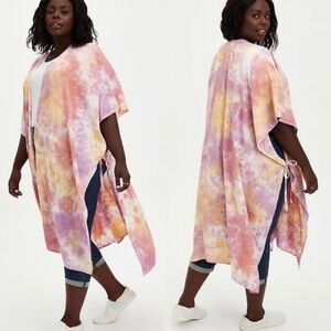 NWT Torrid Tie Dye Side Tie Ruana Open Front Kimono Cover Up